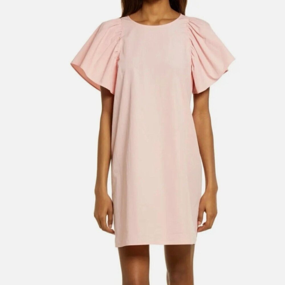 Madewell Poplin Flutter Sleeve Shift Dress Womens S Coquette Cottagecore Blush